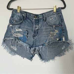 One Teaspoon Blue Distressed denim Jean Shorts